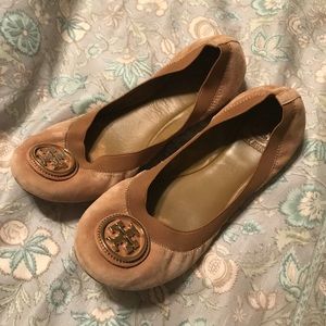 tory burch ballet flats 7 1/2 tan brown suede